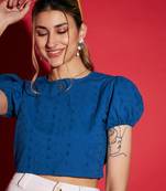 Royal Blue Schiffli Back-Tie Crop Top