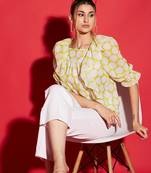 Green Polka Dot Square Neck Frill Detail Top