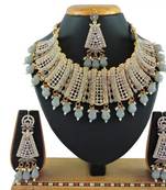 Indian bollywood tradtional gold plated bridal ad/cz choker wedding earring necklace jewellery set