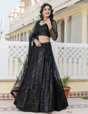Trendmalls Georgette Sequins Work Embroidery Semi-Stitched Lehenga Choli with Dupatta For Women 6