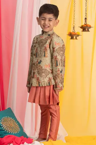Boys' Green And Pink Ethnic Combo Set