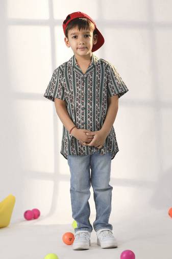 Boys' Bottle Green Ethnic Shirt