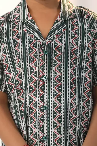  Bottle Green Ethnic Shirt