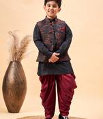  Black Jacket, Kurta And Dhoti Set