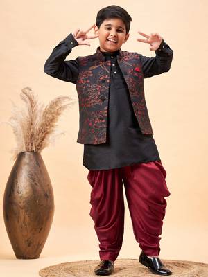  Black Jacket, Kurta And Dhoti Set 2