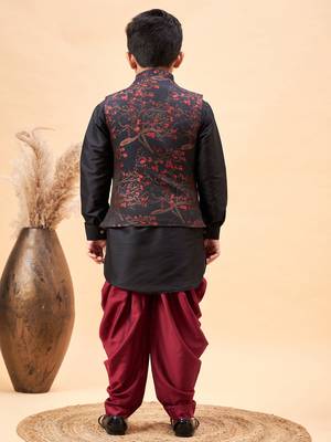  Black Jacket, Kurta And Dhoti Set 3