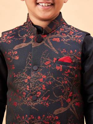  Black Jacket, Kurta And Dhoti Set 4