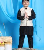 Boys' Gold And Black Jacket, Kurta And Pyjama Set
