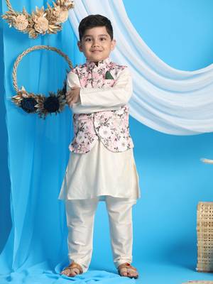  Turquoise And Cream Jacket, Kurta And Pyjama Set 1