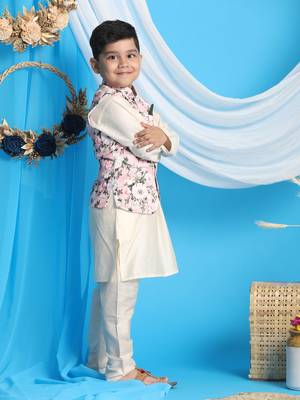  Turquoise And Cream Jacket, Kurta And Pyjama Set 2