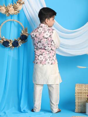  Turquoise And Cream Jacket, Kurta And Pyjama Set 3