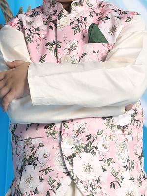  Turquoise And Cream Jacket, Kurta And Pyjama Set 4