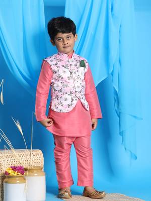  Pink Jacket, Kurta And Pyjama Set 1