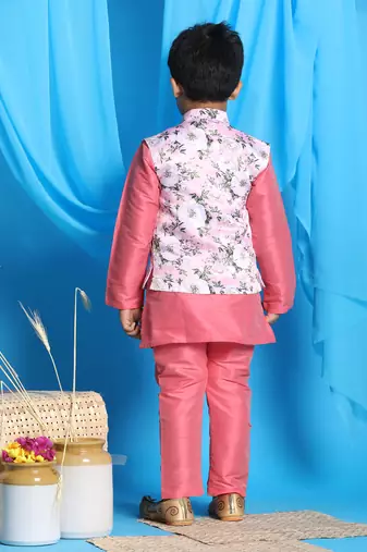  Pink Jacket, Kurta And Pyjama Set