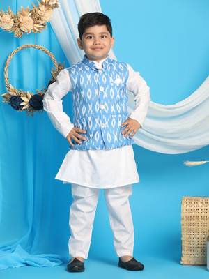  Aqua And White Jacket, Kurta And Pyjama Set 1