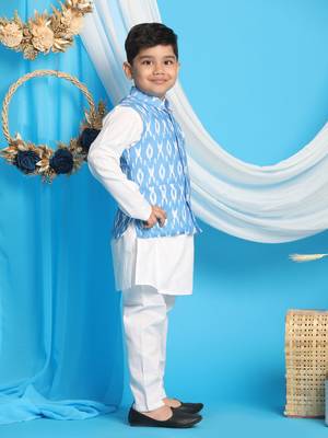  Aqua And White Jacket, Kurta And Pyjama Set 2