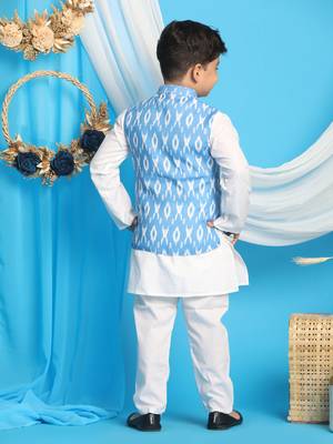  Aqua And White Jacket, Kurta And Pyjama Set 3