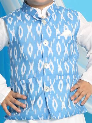  Aqua And White Jacket, Kurta And Pyjama Set 4