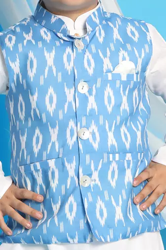  Aqua And White Jacket, Kurta And Pyjama Set