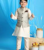  Beige And Cream Jacket, Kurta And Pyjama Set