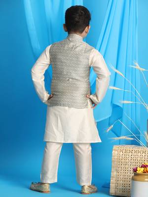  Beige And Cream Jacket, Kurta And Pyjama Set 3