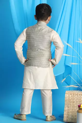  Beige And Cream Jacket, Kurta And Pyjama Set