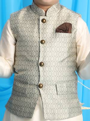  Beige And Cream Jacket, Kurta And Pyjama Set 4