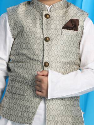  Beige And White Jacket, Kurta And Pyjama Set 4