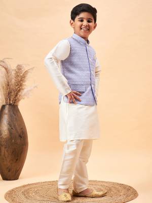  Cream And Beige Jacket, Kurta And Pyjama Set 2