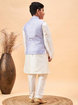  Cream And Beige Jacket, Kurta And Pyjama Set 3