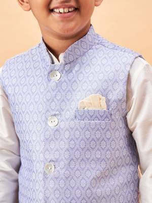  Cream And Beige Jacket, Kurta And Pyjama Set 4