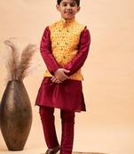  Maroon Jacket, Kurta And Pyjama Set