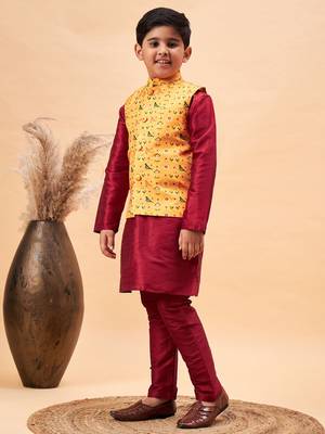  Maroon Jacket, Kurta And Pyjama Set 2