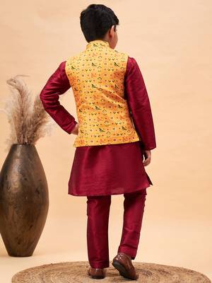  Maroon Jacket, Kurta And Pyjama Set 3
