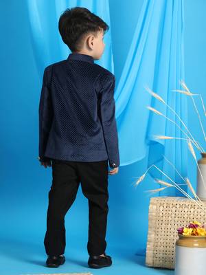 Navy Blue Velvet Dotted bandhgala Jodhpuri Suit for boys 3