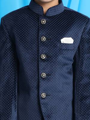 Navy Blue Velvet Dotted bandhgala Jodhpuri Suit for boys 4
