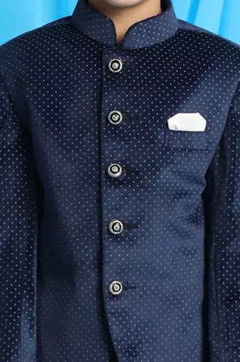 Navy Blue Velvet Dotted bandhgala Jodhpuri Suit for boys