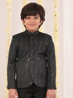 BOYS BLACK SEQUIN WORK BANDHGALA SUIT 1