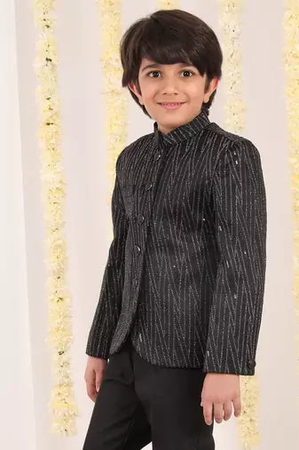 BOYS BLACK SEQUIN WORK BANDHGALA SUIT