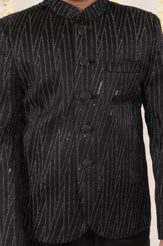 BOYS BLACK SEQUIN WORK BANDHGALA SUIT