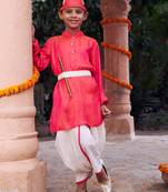  Pink And White Kurta And Dhoti Set