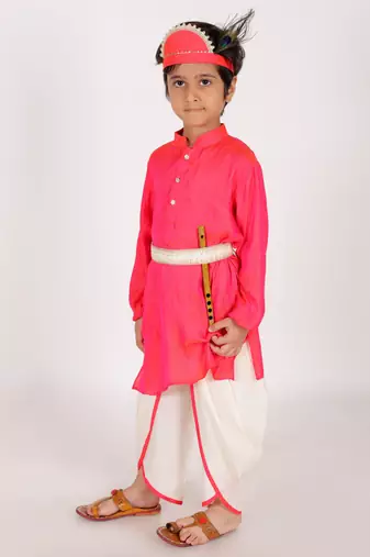  Pink And White Kurta And Dhoti Set