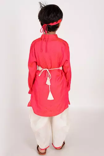  Pink And White Kurta And Dhoti Set