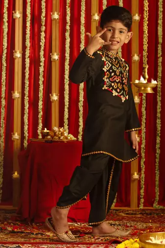  Black Kurta And Dhoti Set