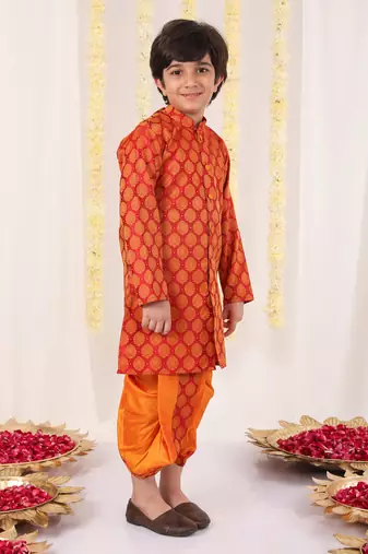  Red And Orange Kurta And Dhoti Set
