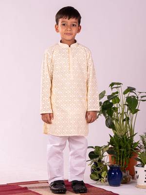 Yellow And White Kurta And Pyjama Set 1