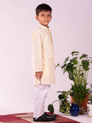  Yellow And White Kurta And Pyjama Set 2