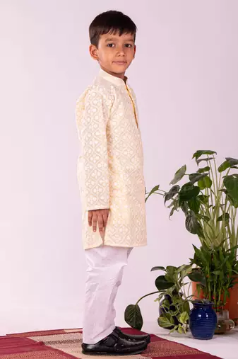  Yellow And White Kurta And Pyjama Set