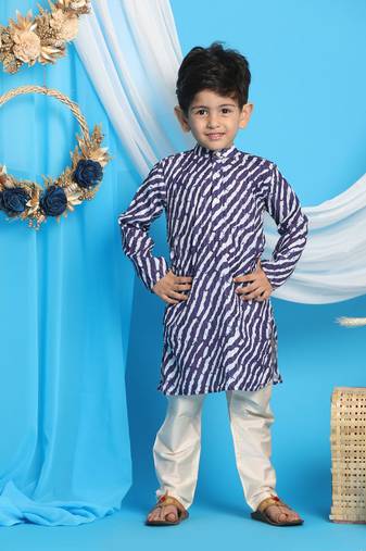 Boys' Blue And Cream Kurta Pyjama Set