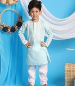  Aqua Blue And White Kurta Pyjama Set